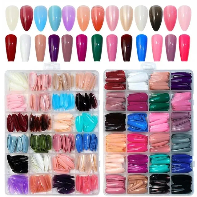 Artificial Nails 576 Pcs Beautiful Fancy Fake Nails (Random Color)